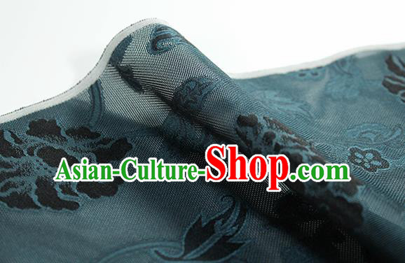 Traditional Chinese Classical Twine Peony Pattern Atrovirens Silk Fabric Ancient Hanfu Dress Silk Cloth
