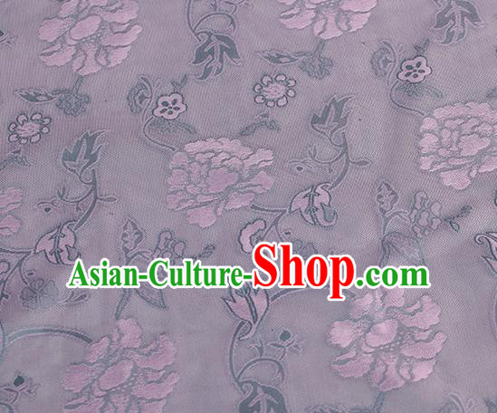 Traditional Chinese Classical Twine Peony Pattern Lilac Silk Fabric Ancient Hanfu Dress Silk Cloth