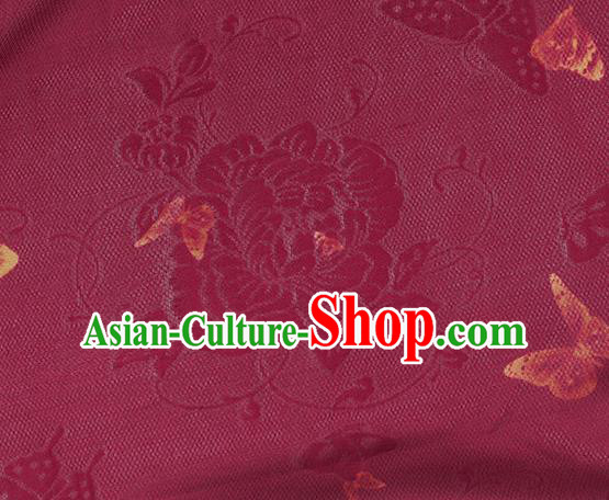 Traditional Chinese Classical Butterfly Pattern Wine Red Silk Fabric Ancient Hanfu Dress Silk Cloth