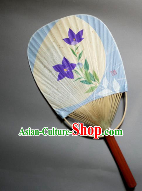 Traditional Chinese Handmade Printing Purple Flowers Paper Palace Fans Bamboo Fans