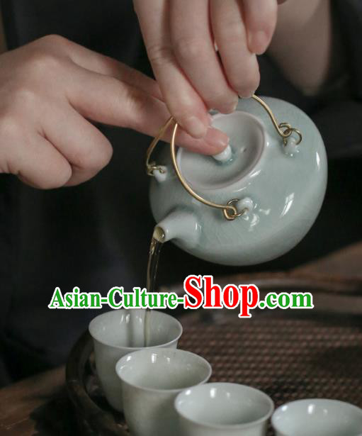 Chinese Classical Handmade Jingdezhen Shi Teapot Porcelain Green Ceramics Tea Kettle