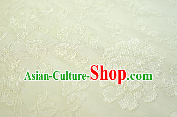 Traditional Chinese Classical Peony Flowers Pattern Design Light Yellow Silk Fabric Ancient Hanfu Dress Silk Cloth
