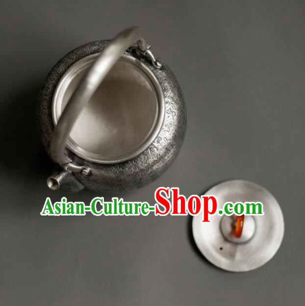 Traditional Chinese Handmade Kung Fu Teapot Silver Carving Teapot
