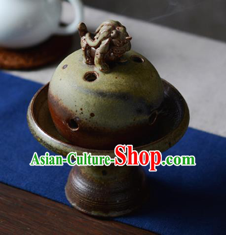 Chinese Classical Handmade Pottery Censer Dark Red Clay Incense Burner