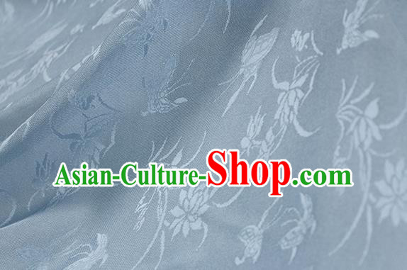 Traditional Chinese Classical Butterfly Lotus Pattern Light Blue Silk Fabric Ancient Hanfu Silk Cloth
