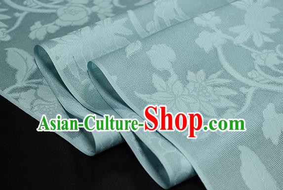 Traditional Chinese Classical Autumn Flowers Pattern Blue Silk Fabric Ancient Hanfu Dress Silk Cloth