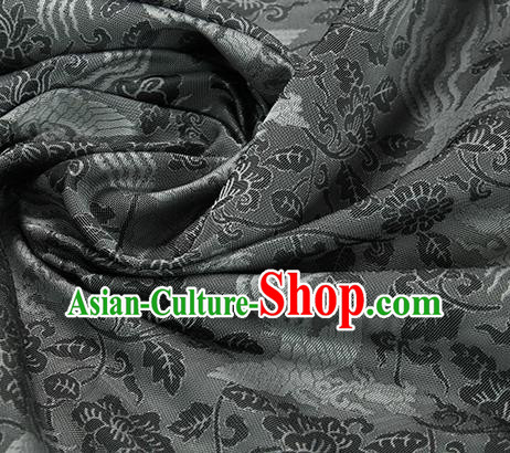 Traditional Chinese Classical Phoenix Peony Pattern Black Silk Fabric Ancient Hanfu Dress Silk Cloth