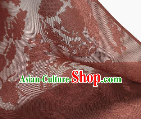 Traditional Chinese Classical Peony Pattern Rust Red Silk Fabric Ancient Hanfu Dress Silk Cloth