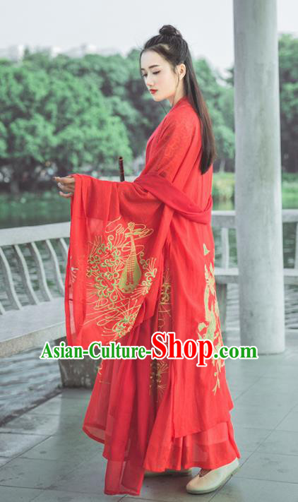 Traditional Chinese Tang Dynasty Bride Wedding Replica Costumes Ancient Nobility Lady Red Hanfu Dress for Women