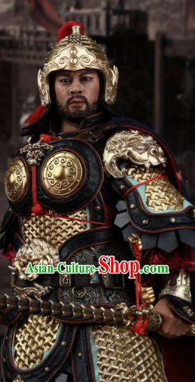Chinese Ancient Cosplay General Armor and Helmet Traditional Tang Dynasty Yu Chi Jing De Costumes Complete Set for Men