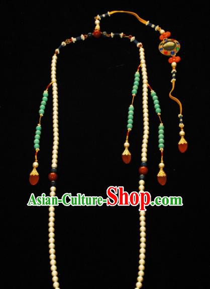 Handmade Chinese Ancient Emperor Tourmaline Necklace Traditional Qing Dynasty Court Beads Accessories for Men