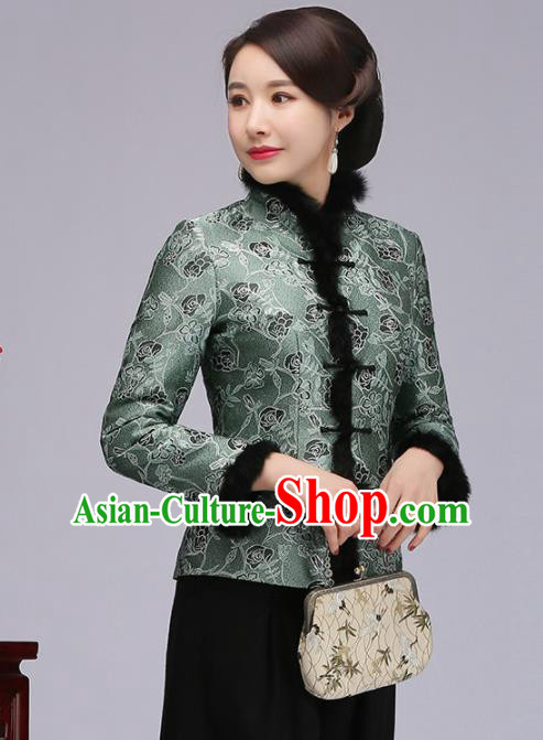 Chinese Traditional Tang Suit Green Jacket Classical National Upper Outer Garment for Women