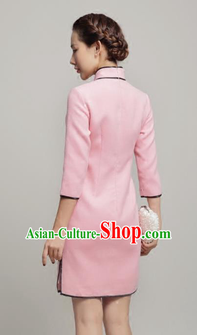Chinese Traditional Classical Pink Short Cheongsam National Tang Suit Qipao Dress for Women