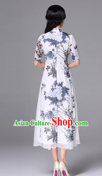 Traditional Chinese Classical Printing Bamboo Cheongsam National Costume Tang Suit Qipao Dress for Women