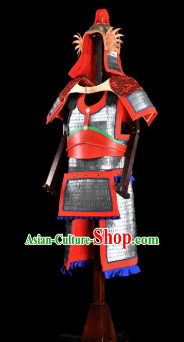 Chinese Ancient Drama Soldier Armor and Helmet Traditional Song Dynasty General Costumes Complete Set for Men