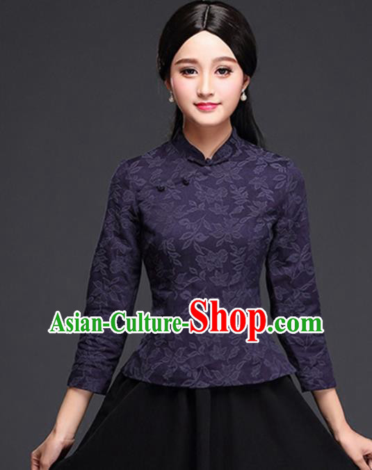 Chinese Traditional Tang Suit Purple Blouse Classical National Shirt Upper Outer Garment for Women