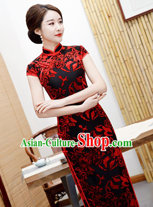 Traditional Chinese Classical Velvet Cheongsam National Costume Tang Suit Qipao Dress for Women