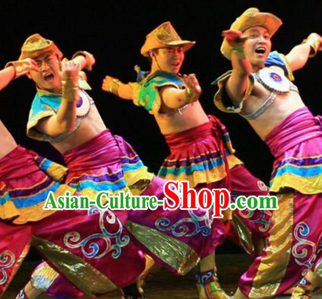 Traditional Chinese Zang Nationality Dance Costume Tibetan Ethnic Stage Show Clothing for Men