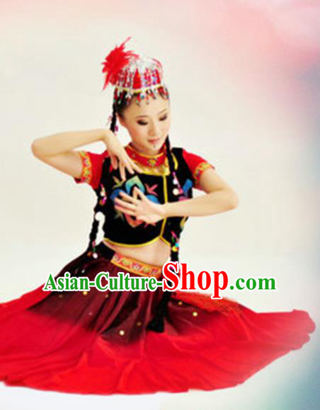 Traditional Chinese Uyghur Nationality Dance Costume Ethnic Dance Stage Show Dress for Women