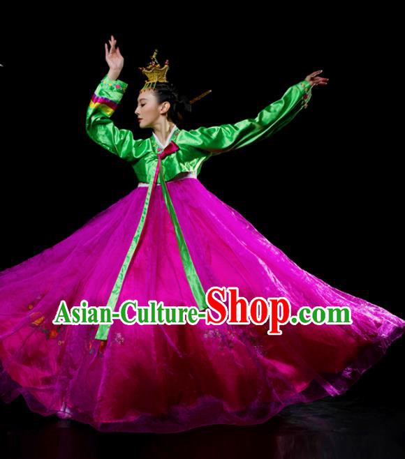 Traditional Chinese Korean Nationality Dance Rosy Dress Ethnic Dance Stage Show Costume for Women