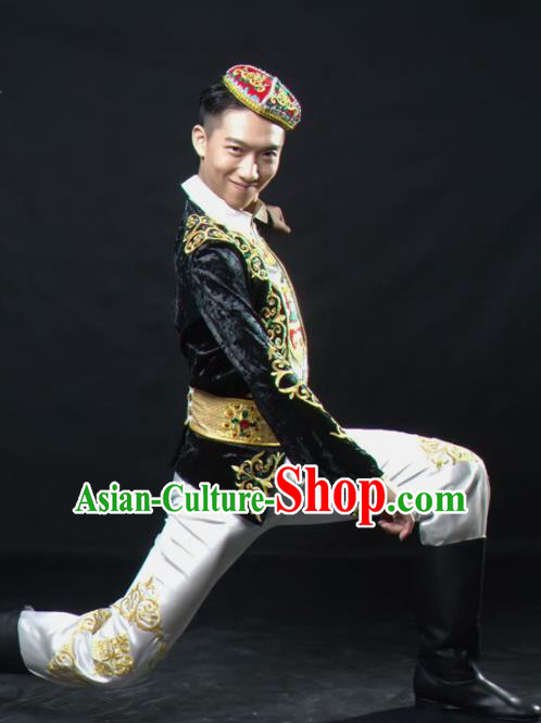 Chinese Traditional Uyghur Nationality Dance Costume Uigurian Ethnic Folk Dance Stage Show Clothing for Men