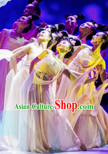 Traditional Chinese Classical Dance Huan Sha Costumes Umbrella Dance Stage Show Dress for Women