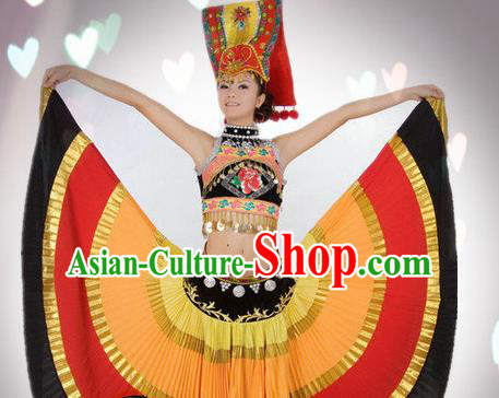 Traditional Chinese Yi Nationality Dance Costume Ethnic Dance Stage Show Dress for Women