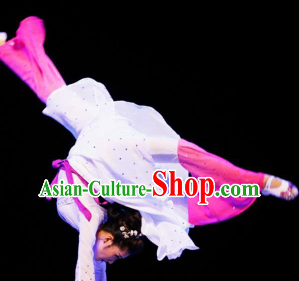 Traditional Chinese Classical Dance White Costumes Umbrella Dance Stage Show Dress for Women