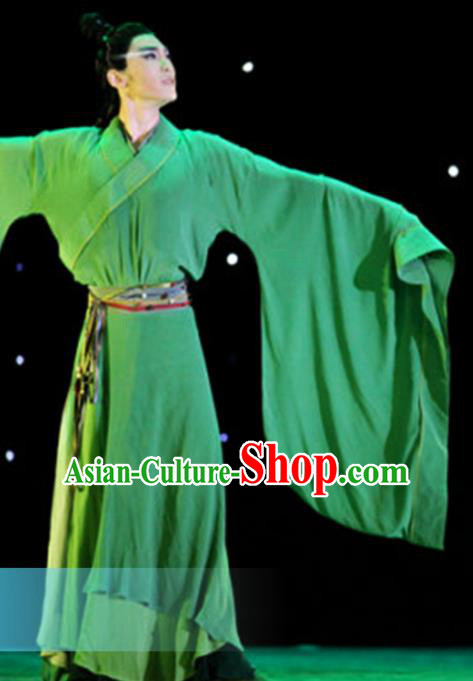 Traditional Chinese Classical Dance Li Bai Green Costumes Dance Competition Stage Show Clothing for Men