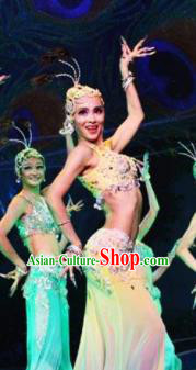 Traditional Chinese Dai Nationality Dance White Dress Ethnic Peacock Dance Stage Show Costume for Women