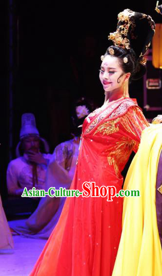 Traditional Chinese Classical Dance Competition Costumes Drunkened Concubine Dance Stage Show Red Dress for Women