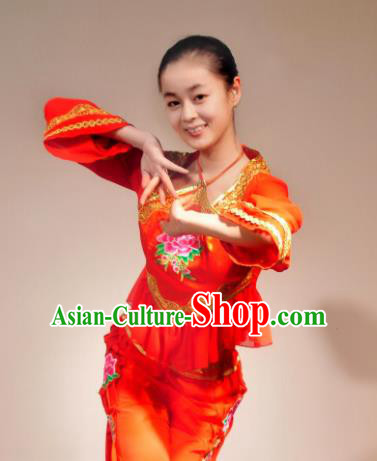 Traditional Chinese Yanko Dance Red Costume Folk Dance Fan Dance Stage Show Dress for Women