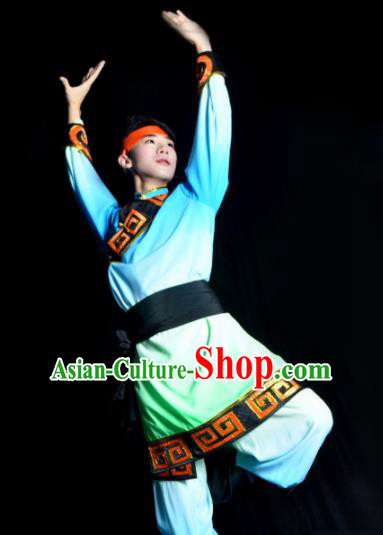 Chinese Traditional Mongol Nationality Blue Costume Mongolian Ethnic Dance Stage Show Clothing for Men
