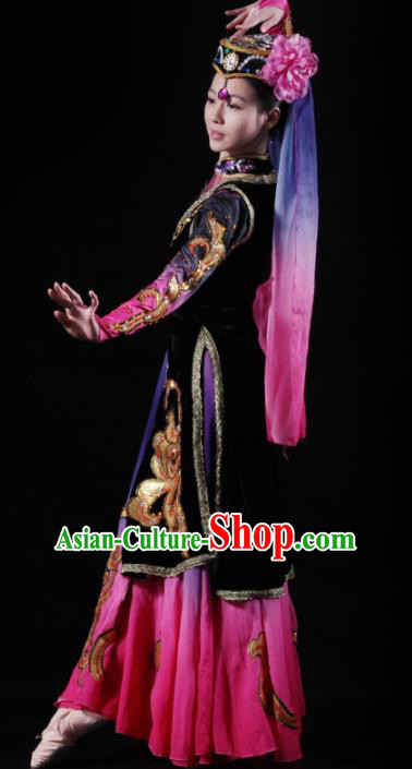 Traditional Chinese Uyghur Nationality Costume Uigurian Ethnic Dance Stage Show Dress for Women