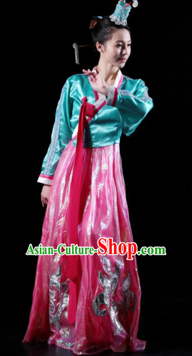 Traditional Chinese Korean Nationality Costume Ethnic Dance Stage Show Pink Dress for Women