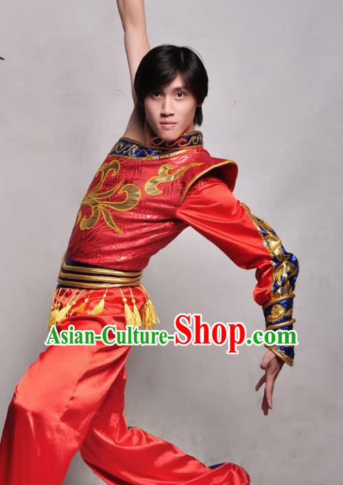 Chinese Traditional Mongolian Nationality Red Costume Mongol Ethnic Dance Stage Show Clothing for Men