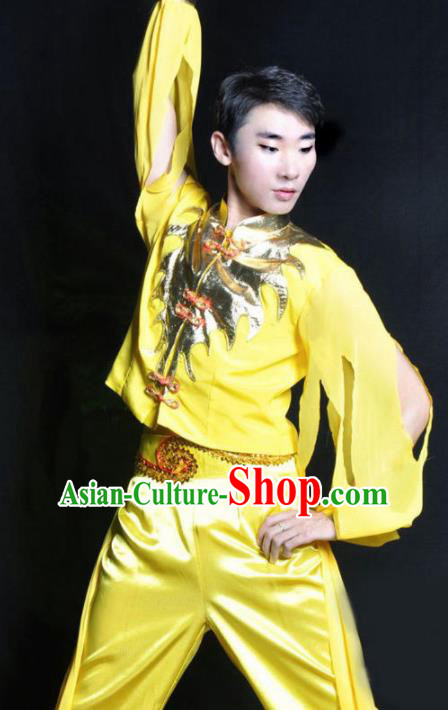Chinese Traditional Yangko Dance Yellow Costume Folk Dance Stage Show Clothing for Men