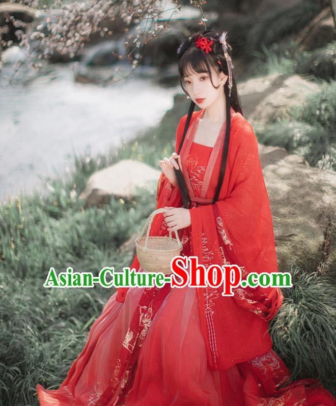 Chinese Tang Dynasty Palace Princess Red Hanfu Dress Traditional Ancient Court Wedding Costumes for Women