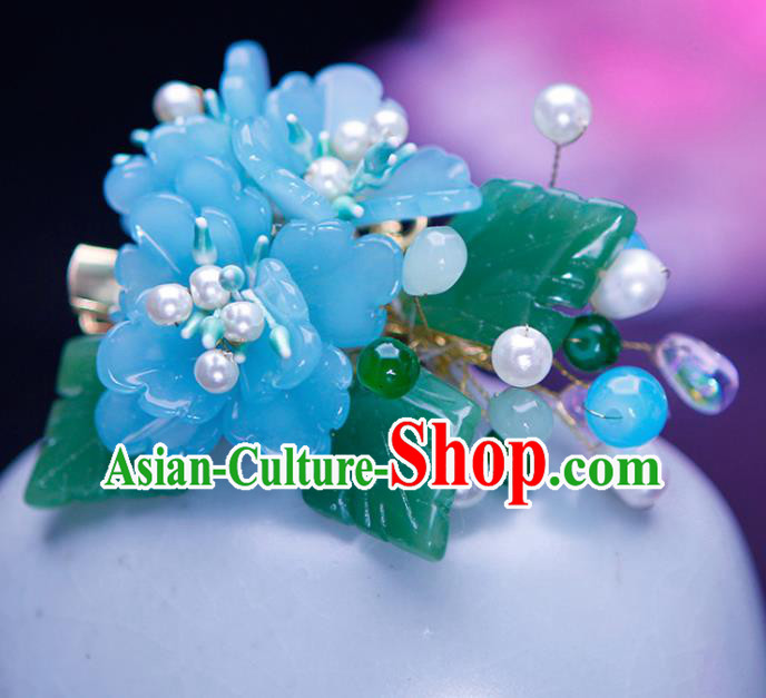 Chinese Traditional Hanfu Light Blue Peony Hair Claw Ancient Princess Hair Accessories for Women