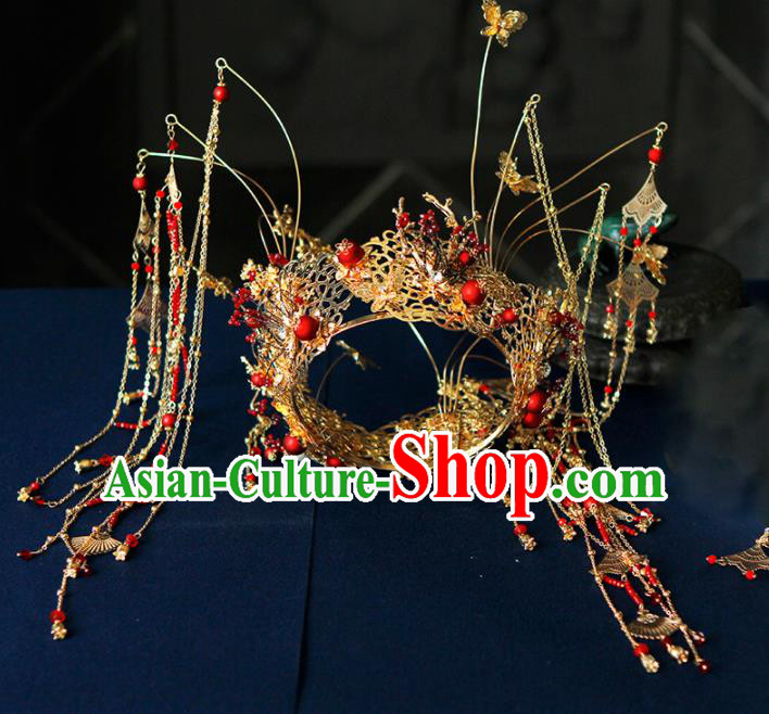 Chinese Traditional Wedding Tassel Phoenix Coronet Hairpins Ancient Bride Hair Accessories for Women