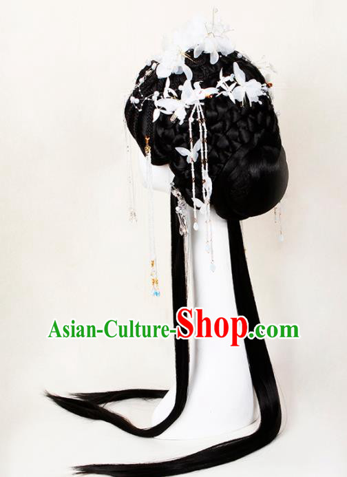 Chinese Traditional Ming Dynasty Princess Wigs and Hairpins Ancient Goddess Hair Accessories for Women