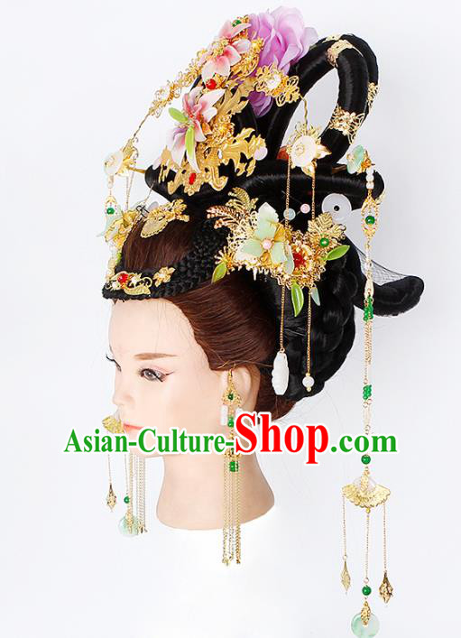 Chinese Traditional Tang Dynasty Empress Wigs and Hairpins Ancient Imperial Concubine Hair Accessories for Women
