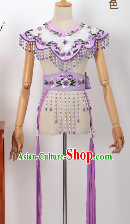 Chinese Traditional Beijing Opera Diva Accessories Purple Shoulder Cape and Belt for Women