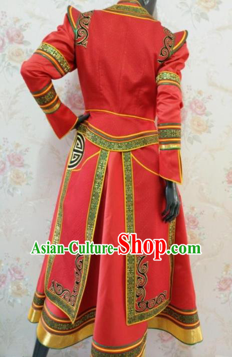 Traditional Chinese Mongol Nationality Stage Show Red Dress Mongolian Ethnic Dance Costume for Women