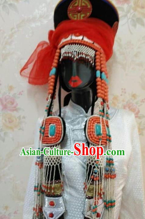 Traditional Chinese Mongol Nationality Hair Accessories Mongolian Ethnic Princess Hat for Women