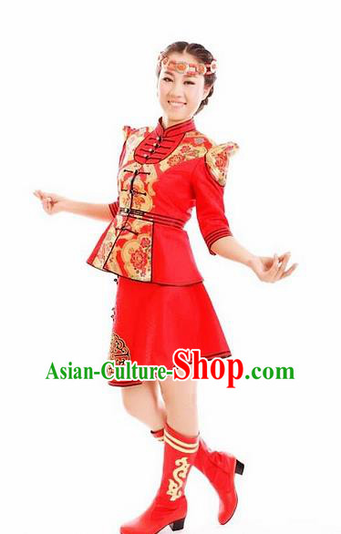 Traditional Chinese Mongol Nationality Stage Show Dress Mongolian Ethnic Dance Costume for Women