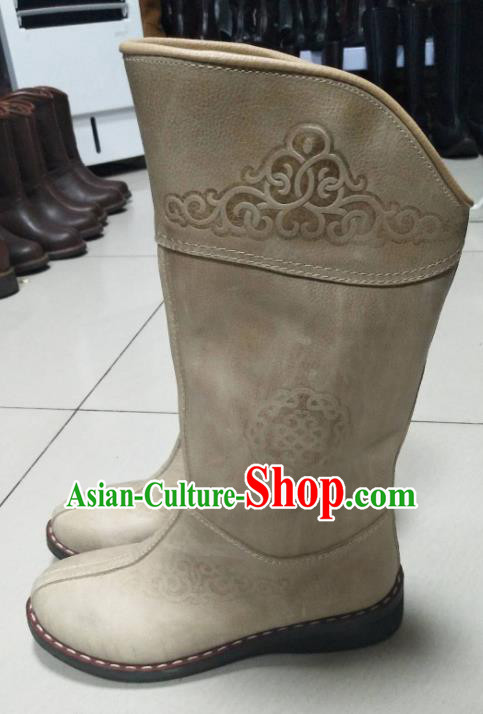 Chinese Traditional Mongol Nationality Riding Boots Mongolian Ethnic Shoes Nubuck Leather Boots for Women