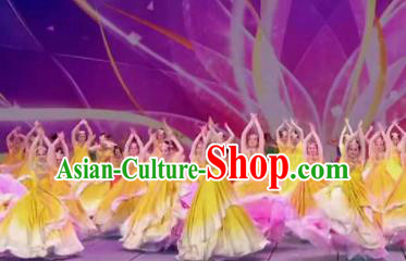 Traditional Chinese Spring Festival Gala Dance Yellow Dress Opening Dance Stage Show Costume for Women