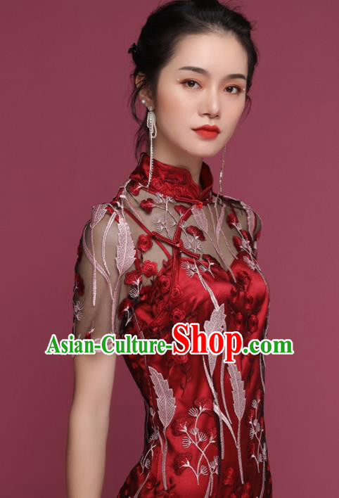 Chinese Traditional Tang Suit Red Cheongsam National Wedding Costume Qipao Dress for Women