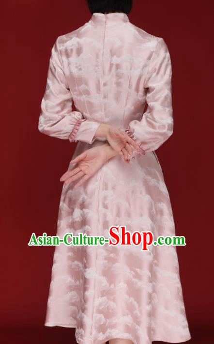 Chinese Traditional Tang Suit Pink Silk Cheongsam National Wedding Costume Qipao Dress for Women